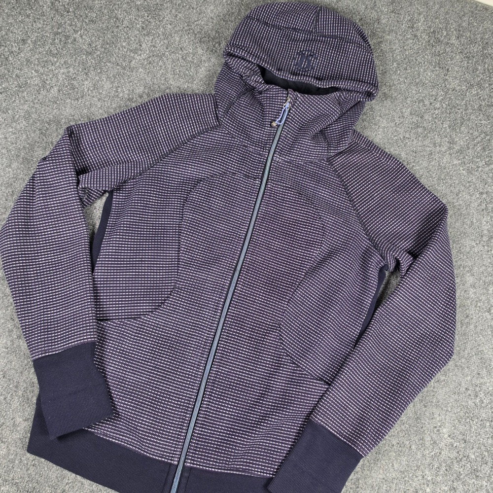Lululemon Scuba Hoodie III Women 12 Navy Full Zip Micro Dot Thumbhole Jacket